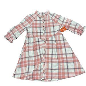 🌸 Girls Plaid Button Front Dress XL 14/16 PLUS NWT